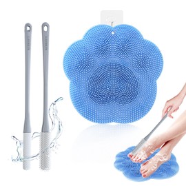 KIBROFT Toe Gap Cleaning Brush with Long Handle and Shower Foot Scrubber Mat, Silicone Toe Gap Cleaning Brush Cleans Your Feet Without Bending for Seniors, Men and Women