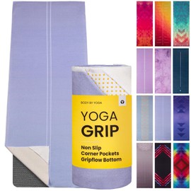 Yoga Drip Yoga Towel - Non Slip Hot Yoga Mat Towel With Corner Pockets, No-Skid Grip, and Built-in Alignment Lines | Soft, Moisture Wicking, and Sweat Absorbent | No Bunching, Stays in Place 72" x 25"