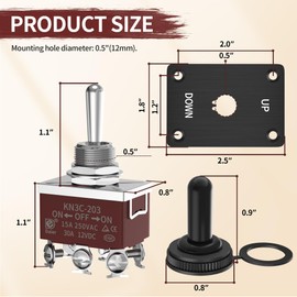 RVMARINEPAT Reverse Polarity Toggle Switch 12V 30A 6 Pin 3 Way ON/Off/ON DPDT Latching Switch Waterproof with Mounting Panel Cover, for Marine Car Auto RV Power Jack