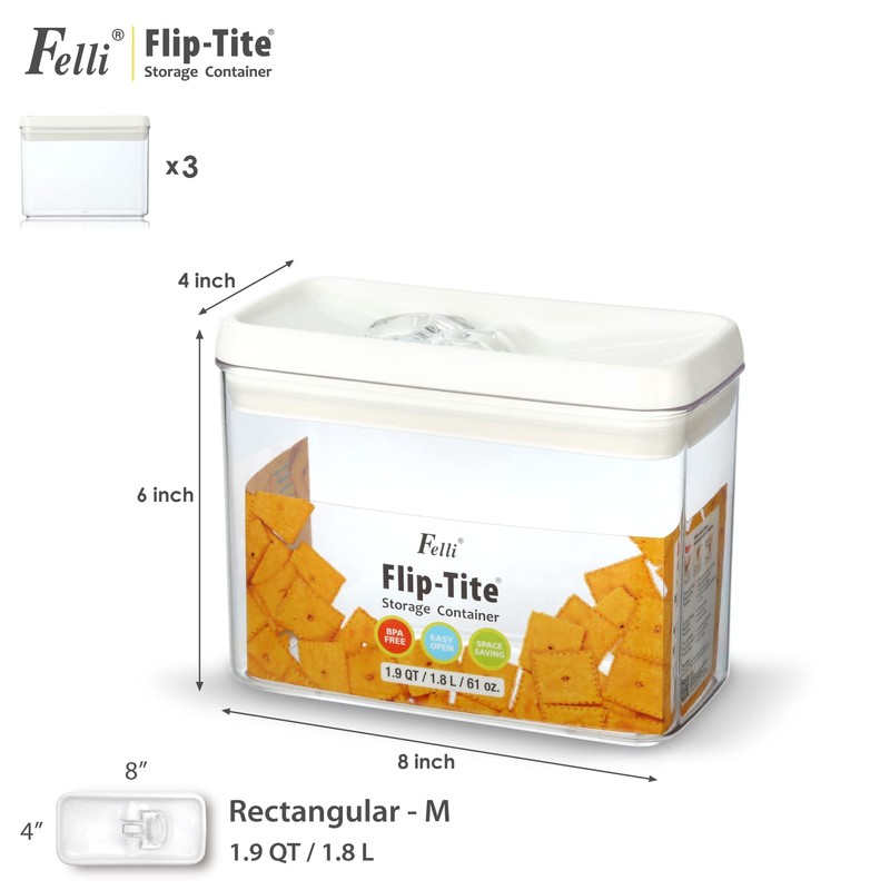 Felli Flip Tite Storage Container with Lid 4” RECTANGULAR Airtight
