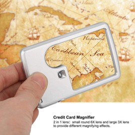 Kadimendium Pocket Magnifier Led Square Credit Card With Light Type Magnifying Glasses 3X 6X Lens Leather Case For Kids Jewelry Science