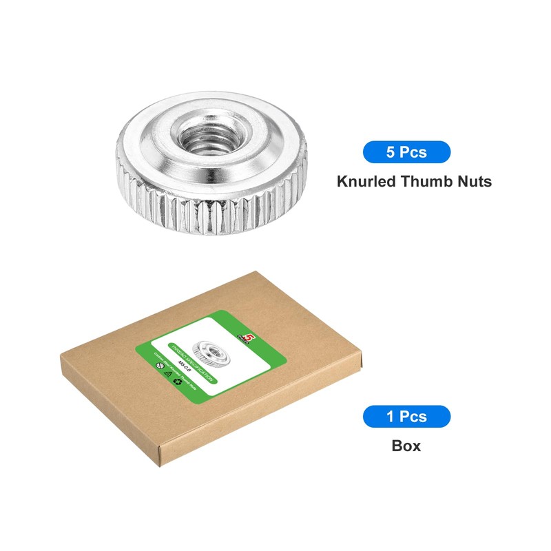 sourcing map 5Pcs M5 Knurled Thumb Nuts, Carbon Steel Round