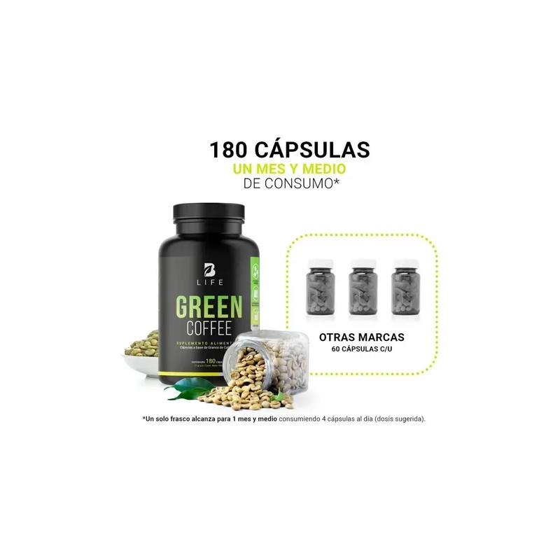 Café Verde 100% Puro 180 Cápsulas. B Life Green Coffee