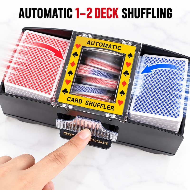 Automatic 2-Deck Card Shuffler, Battery Operated Electric Playing Card Shuffle