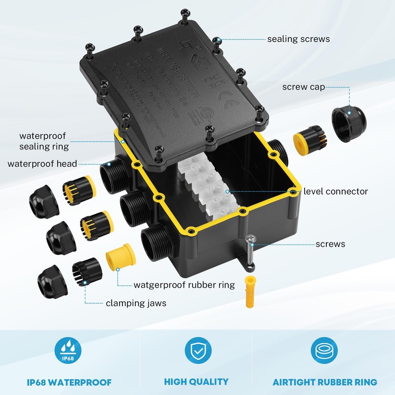 Junction Box IP68 Waterproof Cable Connector, Kohree Clamping Box for