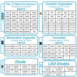 MELIFE 1400Pcs Basic Electronics Component Assortment Kit, Electrolytic Capacitor, Ceramic Capacitor, LED Diode, Common Diode, Resistor, Transistor Component for Arduino, Electronic DIY Project