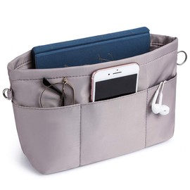 VANCORE Purse Organizer Insert with 13 Pockets, Zippered Top Insert for Handbag and Tote Bag, Inside Shaper with Zipper (Gray, Small)