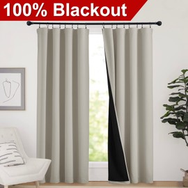 NICETOWN Living Room Completely Shaded Draperies, Privacy Protection & Noise Reducing Drapes, Black Lined Window Treatment Curtain Panels for Patio Sliding Glass Door (Natural, 2 Pieces, W52 x L84)