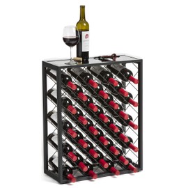 Mango Steam 32 Bottle Gray Wine Rack with Glass Top Shelf, Free Standing for Home, Kitchen and Bar