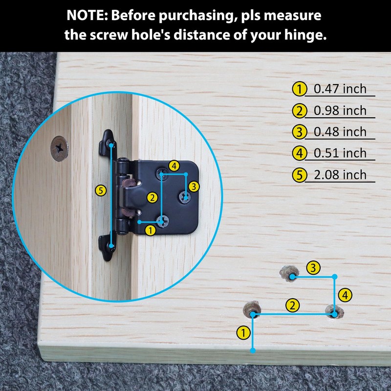 6 Pack Black Cabinet Hinges,1/2 Inch Overlay Face Mount Hinges