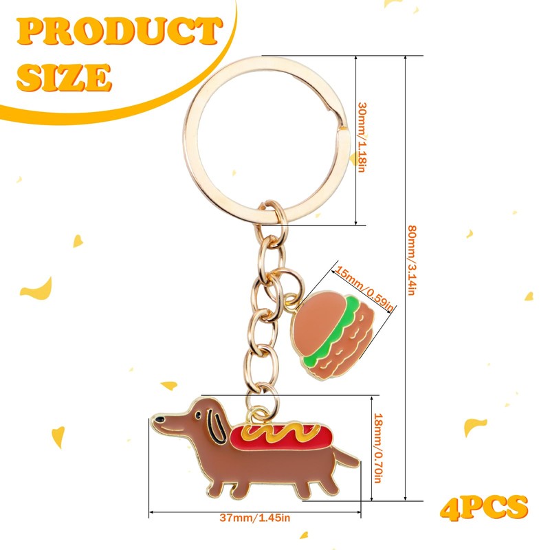 Keboyoe Pack of 4 Dog Dachshund Key Chains Dachshund Pendant