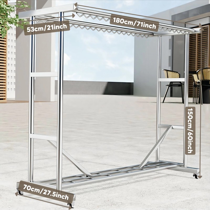 Heavy Duty Commercial Clothing Garment Rack Rolling Collapsible Hanger Chrome