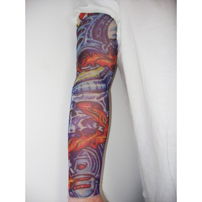 Fake Tattoo Adults Arm Sleeve Fire + Evil Skull (T21)