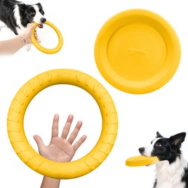 EQUNROY Frisbee Dog Toy - 9 Inch Flying Disc & 12 Inch Ring Set, Dog Frisbee for Aggressive Chewers, Durable Tough Chew Toys for Large Breeds, Water Floating Fetch Toys for Throwing/Catching (Yellow)