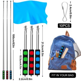 Telescopic Flag Pole, Pack of 3, 1 m Stainless Steel Telescopic Flagpole with 10 Clips, Portable Handheld Flag Pole for Travel, Camping, Teacher, Travel Guide