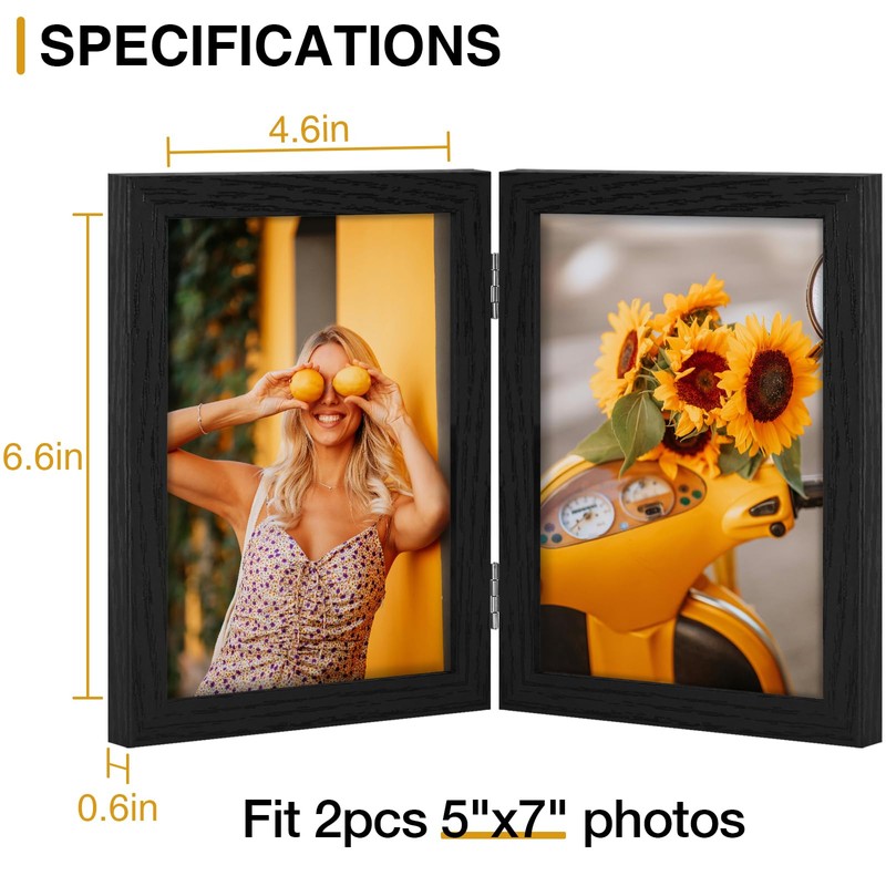 Vittanly 5x7 Double Picture Frame, Hinged 2 Opening MDF Photo