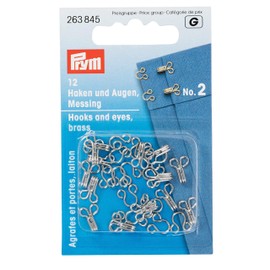 Prym 2 Eyes Hooks and Brass, Pack of 12, Silver