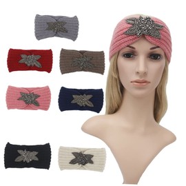 WOONEKY Handmade Winter Headband Curly Hair Headwear Warm Head Wrap Girls' Hair Accessories Simple Flower Pattern Yarn Headdress