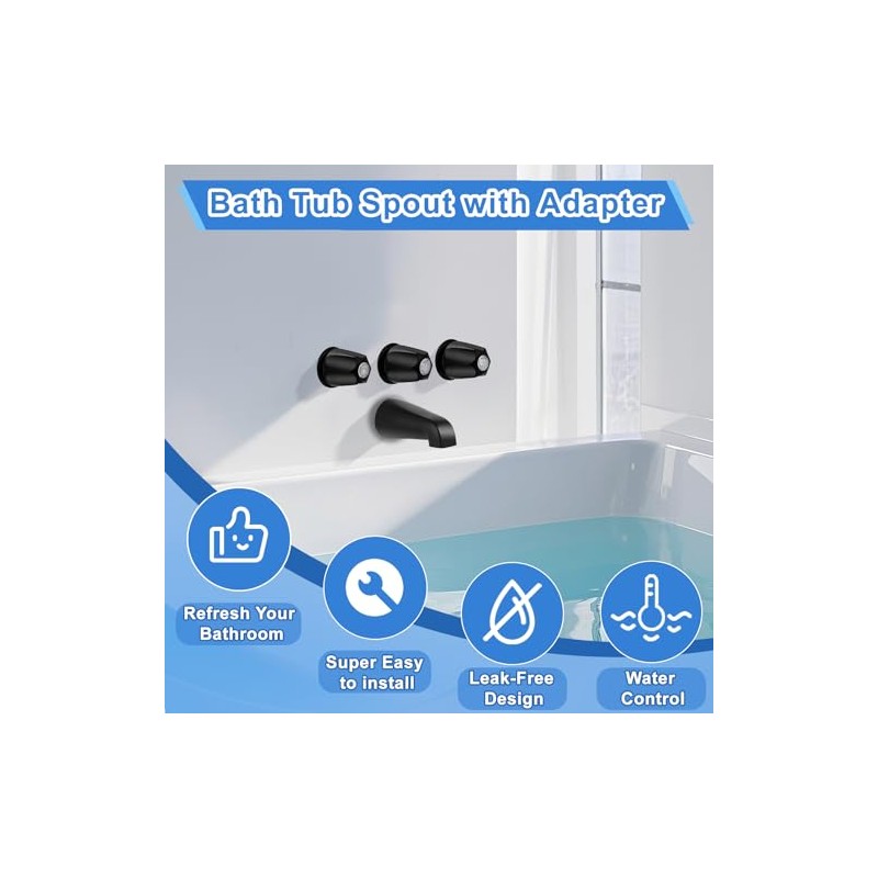 Matte Black Bath Tub Spout Shower Trim Kit, with 3