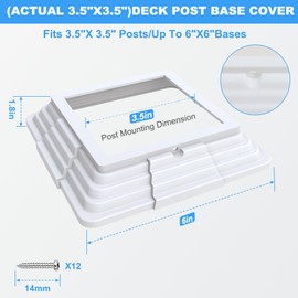 6pcs 4x4(Actual: 3.5"x3.5") Post Base Cover, Split Style Vinyl Post Skirt Black for Iron Stair railings, Balcony railings,Patios, Porches (White)