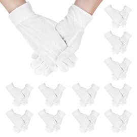 MECCANIXITY White Cotton Gloves Parades Costume Gloves with Snap Cuff Formal Tuxedo Uniform Glove Jewelry Inspection Gloves for Men Women Marching Band Cosplay, Pair of 12