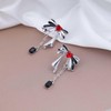Cimenexe Bohemian Ruby Heart Bow Earrings Silver Bow Tie Stud
