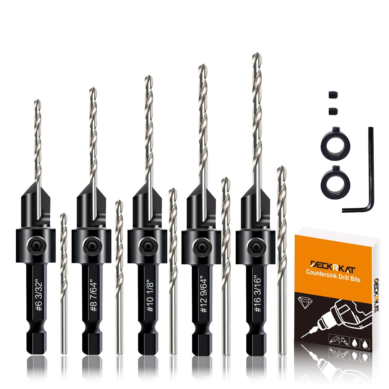 DECKRKAT 12-Piece Countersink Drill Bit Set - 3-in-1 Wood Counterbore ...