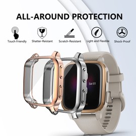 ToVioc 2 Pack Protective Case for Garmin Venu Sq/Garmin Venu Sq Music Cover [Anti-scratch] [Flexible TPU] Case with Screen Protector for Garmin Venu Sq/Garmin Venu Sq Music - Silver & Rose Gold
