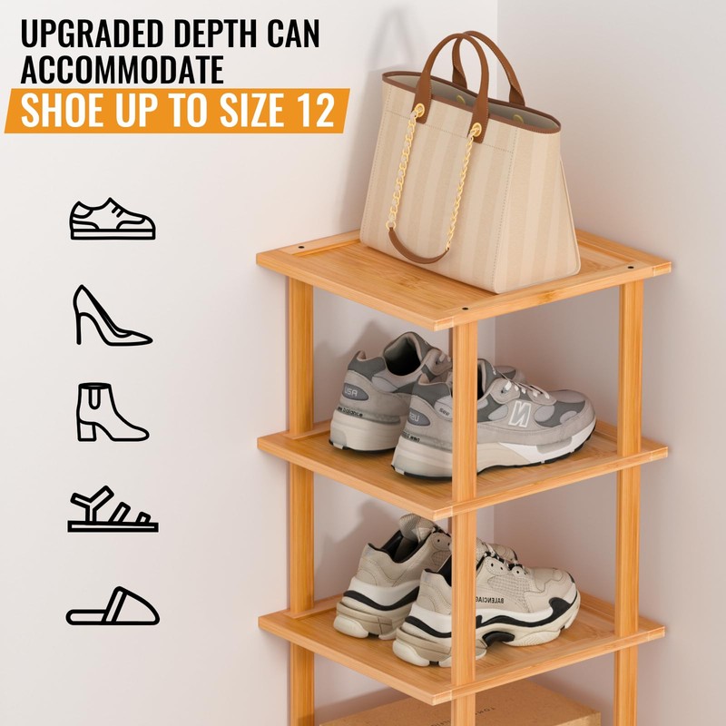Bamboo Free Standing Shoe Rack Shelf Multi Tier Tall Wooden