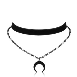 HEXALOVA Gothic Goth Moon Choker, Black Choker Necklace, Black Velvet Choker, Layered Necklace for Women, Layered Choker Necklace, Gothic Jewelry for Women (Black Sailor Moon)