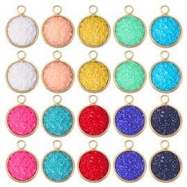 CHGCRAFT 20 Pcs 10 Colors Rhinestone Charms with a Loop Crystal Charms Flat Round Beads Pendants for DIY Making Jewelry Bracelets Necklace Earrings, Mixed Color, 18×14×4.5mm