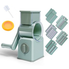 Multifunctional Vegetable Chopper Round Mandoline Slicer Kitchen Rotary Cheese Grater 5 Blade Cheese Shredder Manual Hand Crank Cheese Grater With Reinforced Suction & 5 Interchangeable Drums