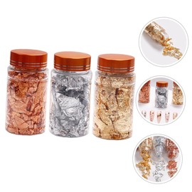 BIUDECO 3pcs Bottles Nail Foils for Nail Decoration Gold Silver and Rose Gold Flakes for Manicure Easy to Use