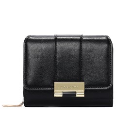 LEEXTON Exquisite Women's Small Leather Purse with Coin Compartment Small Zip Wallet Card Holder, black