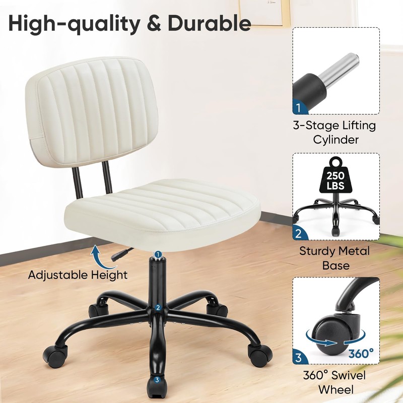 DUMOS Small Armless Home Desk Chair with Low Back Lumbar