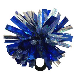 kuugear Set of 3, Wearable 2-Color 2" Metallic Pom Poms for Cheerleading, Team Spirit, Party Costume, Ponytail Holder, Holiday Celebration, and Decor - Holo Silver/Metallic Royal Blue