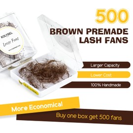 Kolybel 500 Premade Fans Lash Extension 10D 0.07 C Curl Dark Brown Promade Fans 12mm Premade Lash Fans Middle Stem Handmade Loose Fans Soft Pointy Base Volume Pre made Eyelash Fans(10D,0.07-C-12MM)