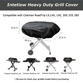 Intetiow Grill Cover for Coleman Roadtrip 285, LX, LXX, LXE and Smoke Hollow 205 Tabletop Propane Gas Grill, 600D Heavy Duty Waterproof Cover for Coleman Road Trip 225 Grill Accessories, Black