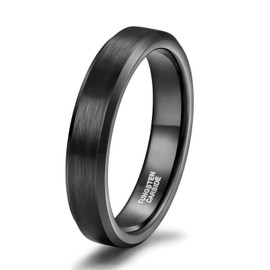 Titaniumcentral 4mm 6mm 8mm Tungsten Carbide Ring for Men Women Beveled Edge Brushed Engagement Wedding Band Comfort Fit (Black 6mm,Size R 1/2)