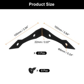sourcing map 2Pcs Decorative Corner Brackets, 3.9" x 3.9" x 0.9" l Bracket Metal Corner Protector Right Angle Bracket with Screw for Furniture Wooden Box Trunk, Black