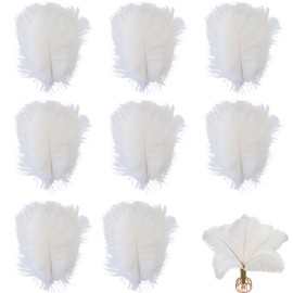 Zasiene Ostrich Feathers, Pack of 20, White, 20-25 cm, Artificial Ostrich Feathers for Crafts, Craft Accessories, Feathers for Wedding Decoration, Party, Table Decoration, Home Decor