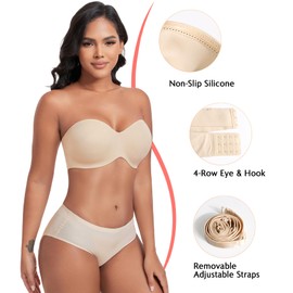 Lemorosy Women's Seamless Strapless Bra Non Padded Anti-Slip Plus Size Bandeau Underwire(Beige,38C)
