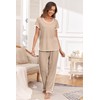 FKEEP Stripe Pajamas Set Women Two-Piece Nightwear Short Sleeve Sleepwear
