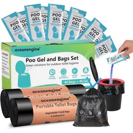 Portable Toilet Bags Poo Gel Set, 8 Gallon Camping Toilet Bags with Portable Toilet Absorbent Gel, Compostable Portable Potty Bags for Camping Outdoor Hiking - Color: Black - 20Bags+20Gel