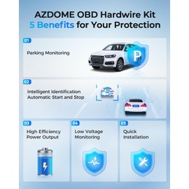 AZDOME Mini-USB Port OBD Hardwire Kit for Dash Cam, Easy to Install, Support Parking Mode for Car Camera 11FT 12V-24V to 5V, Low Voltage Protection