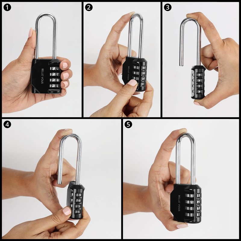 Belle Vous (4 Pack) Black Combination Lock 4 Digit -