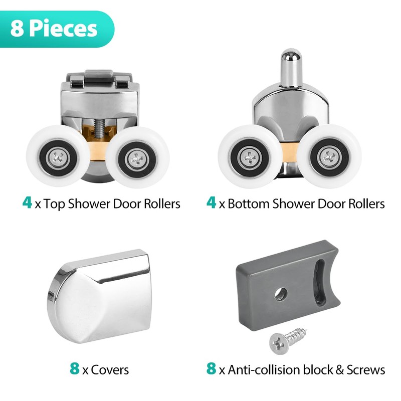 8 Pieces Shower Door Wheels Curved Shower Door Rollers Replacement
