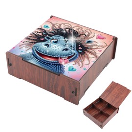 DIY Diamond Painting Storage Box, Hippo Design Wooden Diamond Art Organizer with Flip-Top Lid and 4 Divided Compartments, Desktop Craft and Jewelry Storage Basket for Jewelry, Art and Craft Storage