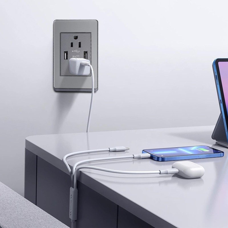 Megaluz Enchufe USB de Pared -4PZ，Contacto Dúplex con 2 Puertos