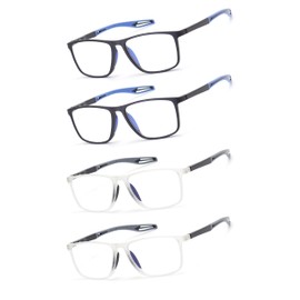 Autojouls 4-Pack Blue Light Blocking Reading Glasses, Men Large Frame Spring Hinge Readers Flexible Sprots Style, C2C2C5C5 4.0 x